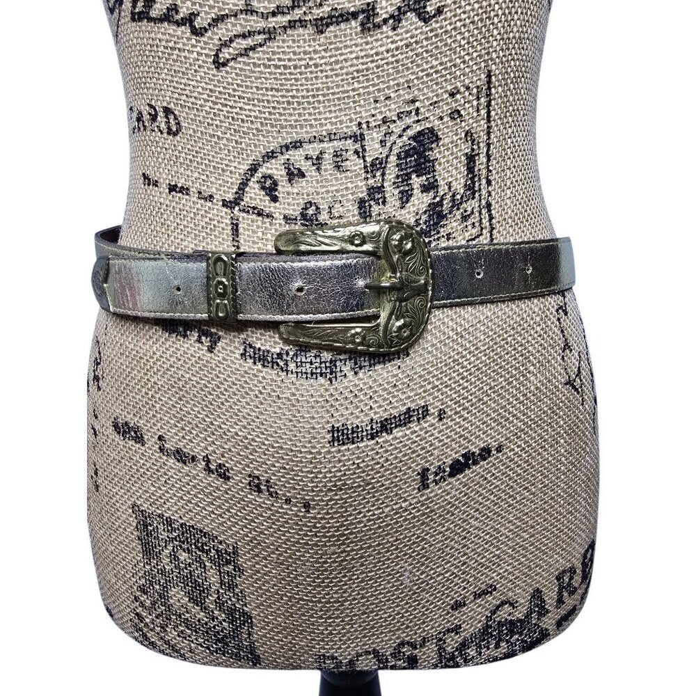 Vintage Metallic Leather Saks Fifth Avenue Skinny Belt